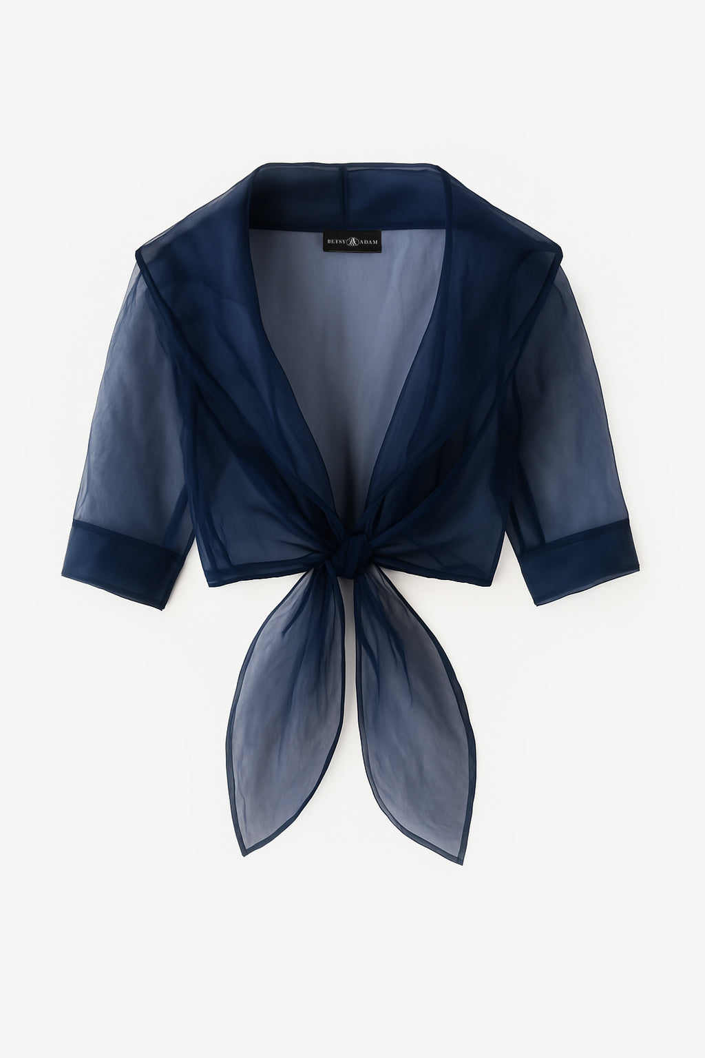 "Agnes" Organza 3/4 Sleeve Shawl Wrap - Black | Betsy & Adam