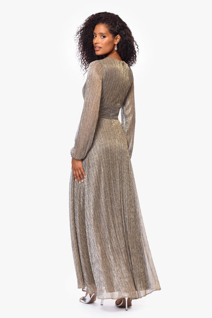 "Alexa" Metallic Knit Long Sleeve Dress - Mocha/Gold | Betsy & Adam
