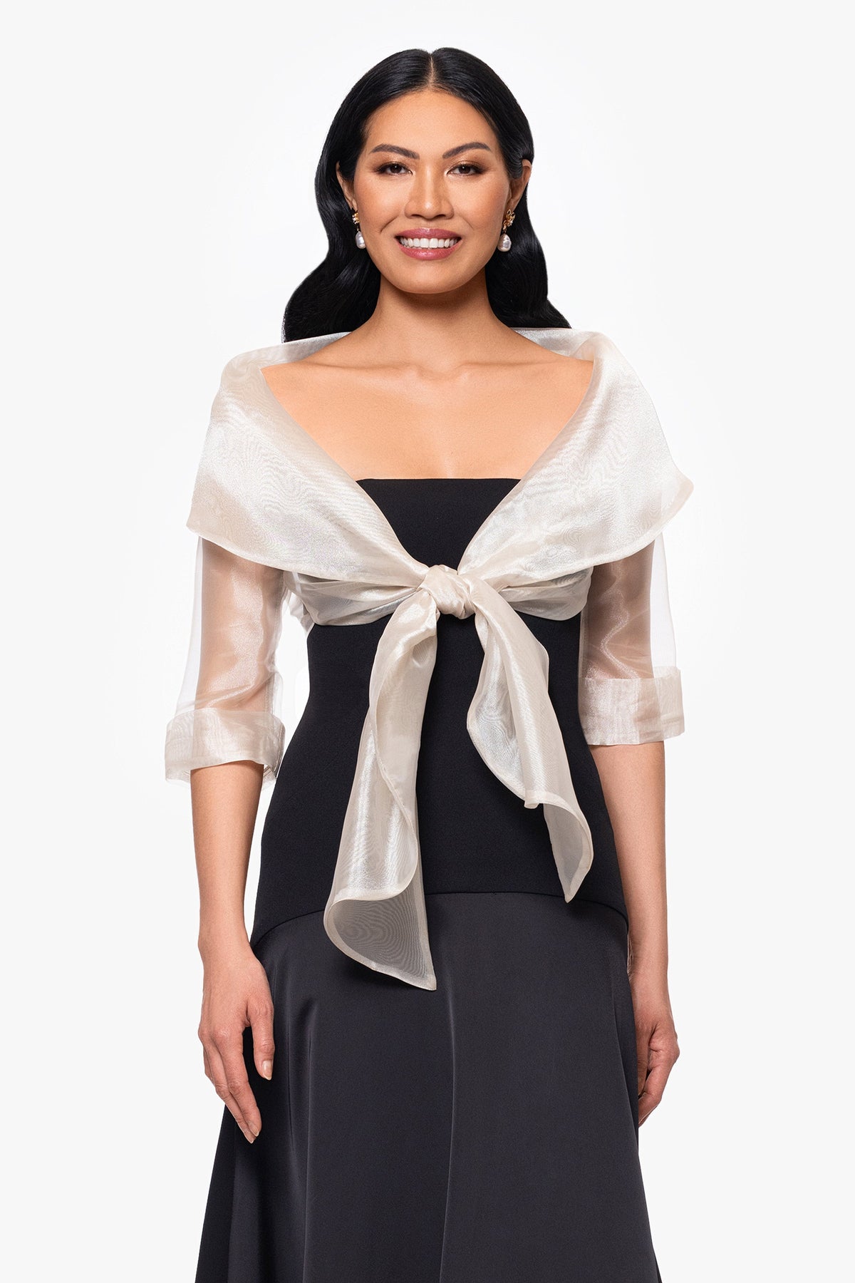 "Agnes" Organza 3/4 Sleeve Shawl Wrap - Khaki | Betsy & Adam
