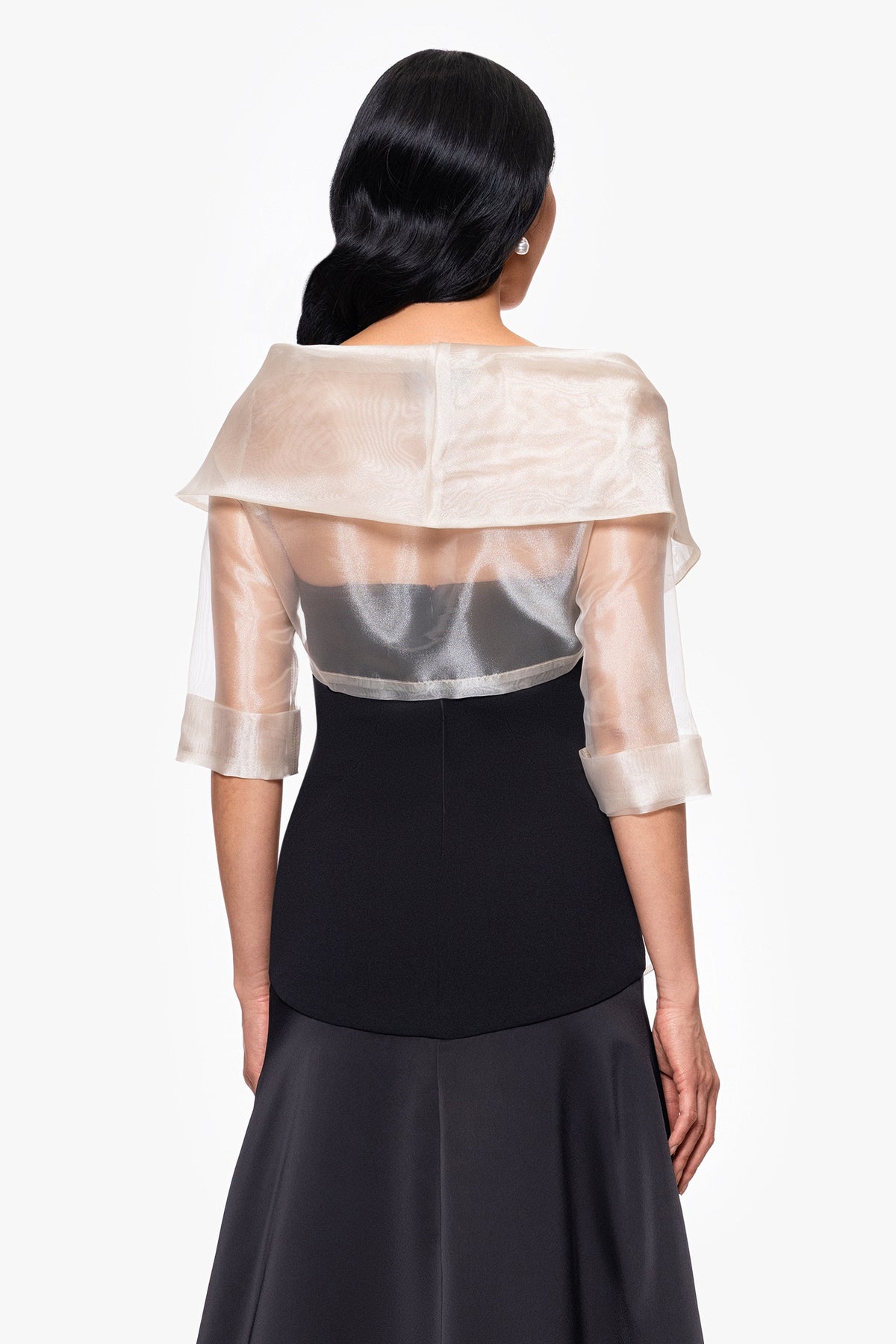 "Agnes" Organza 3/4 Sleeve Shawl Wrap - Khaki | Betsy & Adam