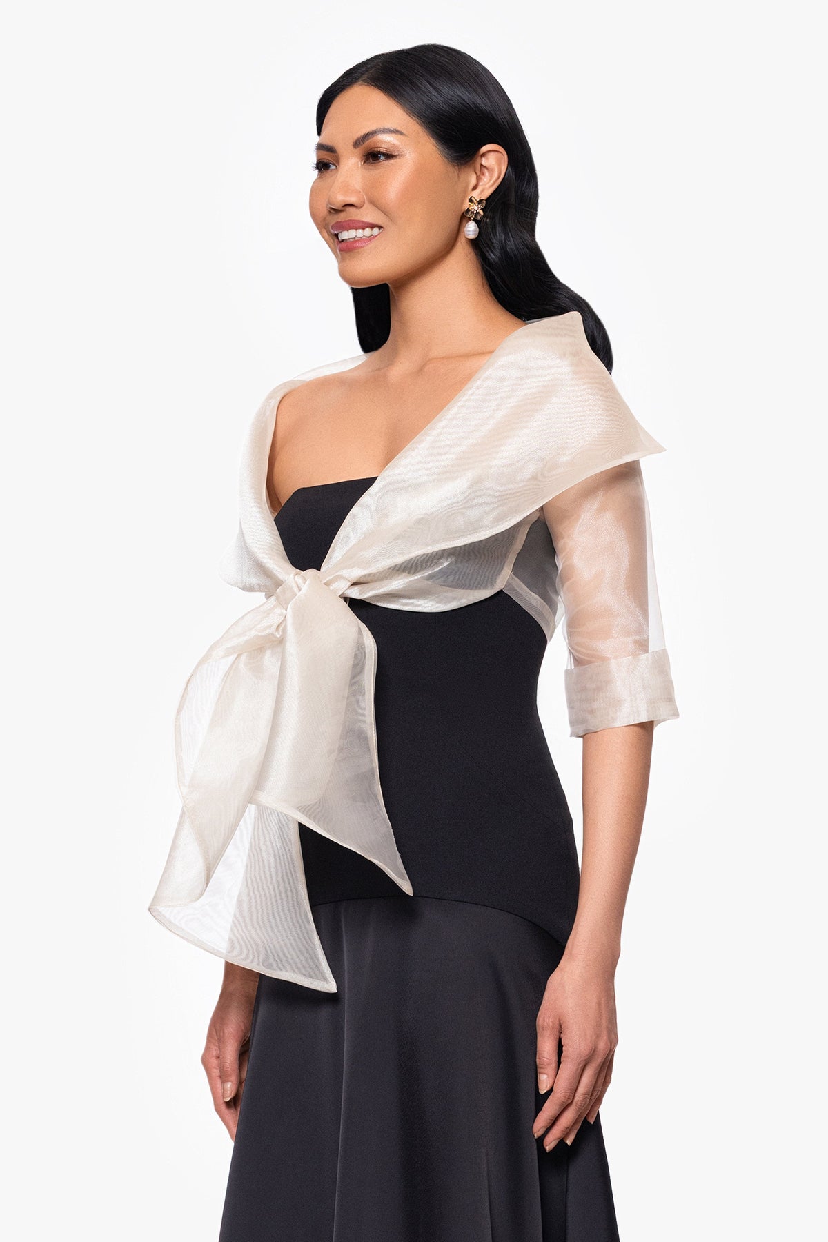 "Agnes" Organza 3/4 Sleeve Shawl Wrap - Khaki | Betsy & Adam