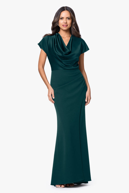 Petite "Rinna" Scuba Crepe & Satin Cowl Neck Dress - Pine | Betsy & Adam