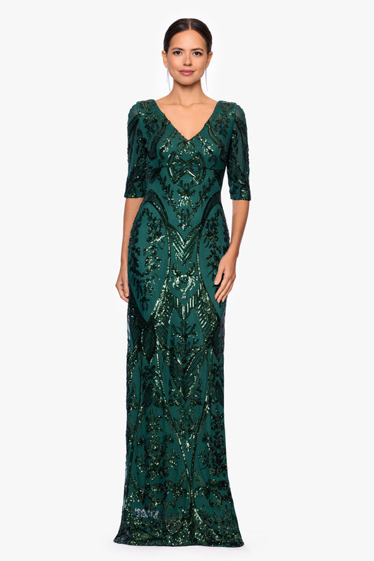 Petite "Samara" Sequin V-Neck Dress - Emerald | Betsy & Adam