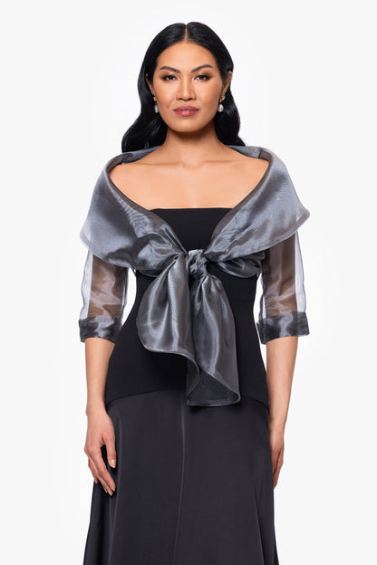 "Agnes" Organza 3/4 Sleeve Shawl Wrap - Gunmetal | Betsy & Adam