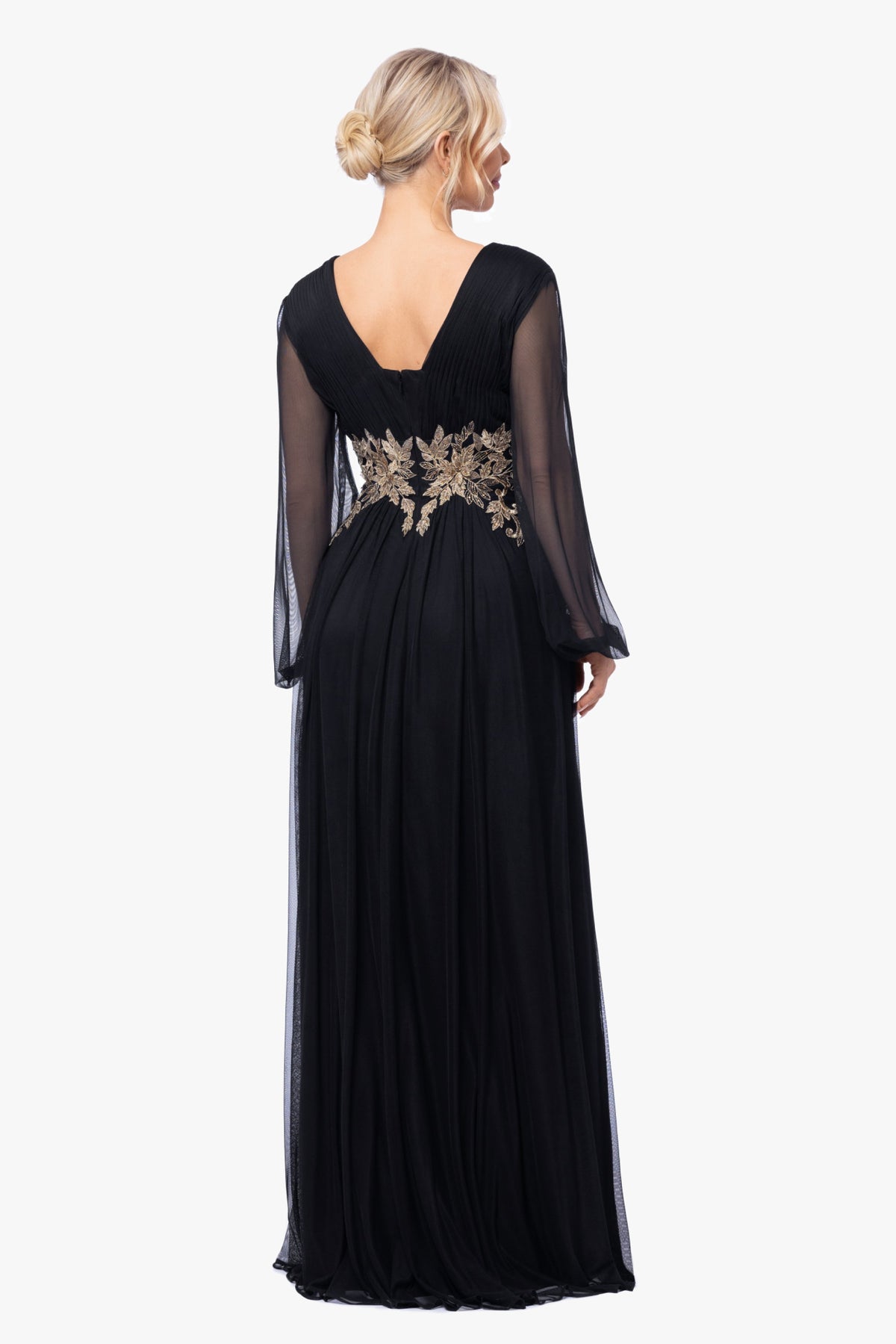 "Rebecca" Mesh Long Sleeve Dress - Black/Gold | Betsy & Adam