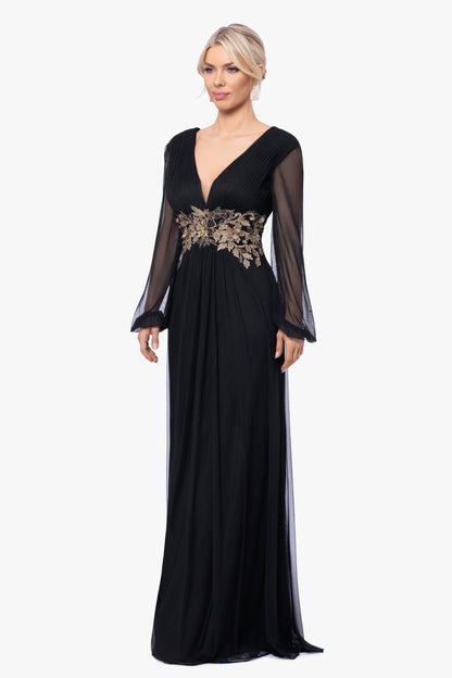 "Rebecca" Mesh Long Sleeve Dress - Black/Gold | Betsy & Adam