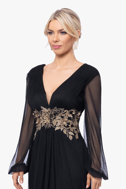 "Rebecca" Mesh Long Sleeve Dress - Black/Gold | Betsy & Adam