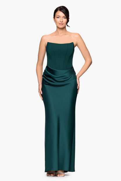 "Debra" Scuba Crepe & Satin Strapless Dress - Pine | Betsy & Adam