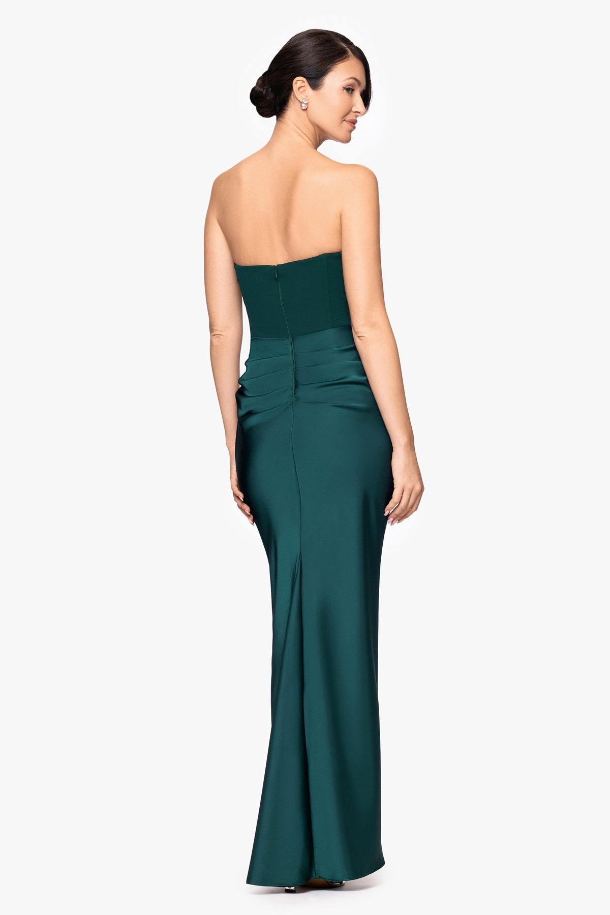 "Debra" Scuba Crepe & Satin Strapless Dress - Pine | Betsy & Adam