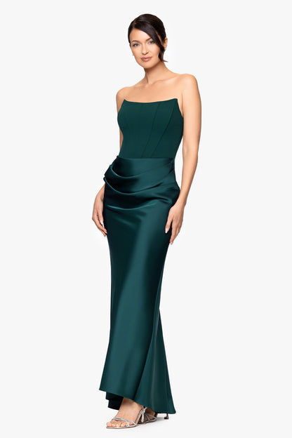 "Debra" Scuba Crepe & Satin Strapless Dress - Pine | Betsy & Adam