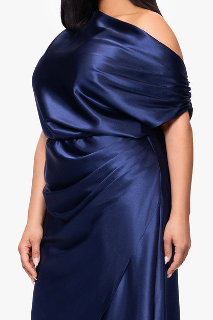 Plus "Sofia" Satin Drop Shoulder Dress - Navy | Betsy & Adam