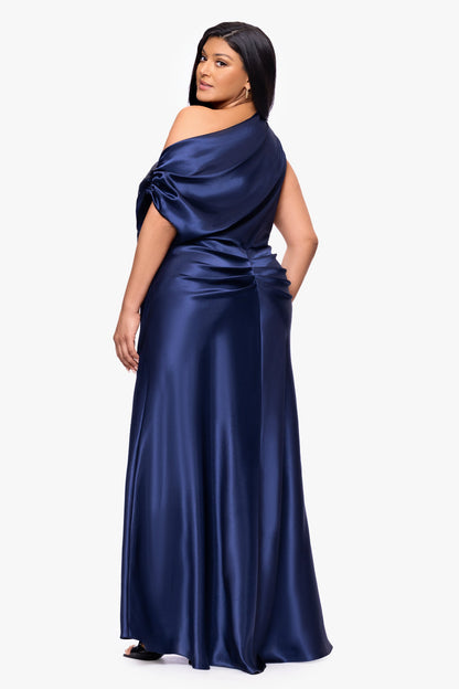 Plus "Sofia" Satin Drop Shoulder Dress - Navy | Betsy & Adam