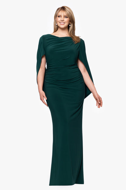 Plus “Miriam” Jersey Knit Draped Back Dress - Forest | Betsy & Adam