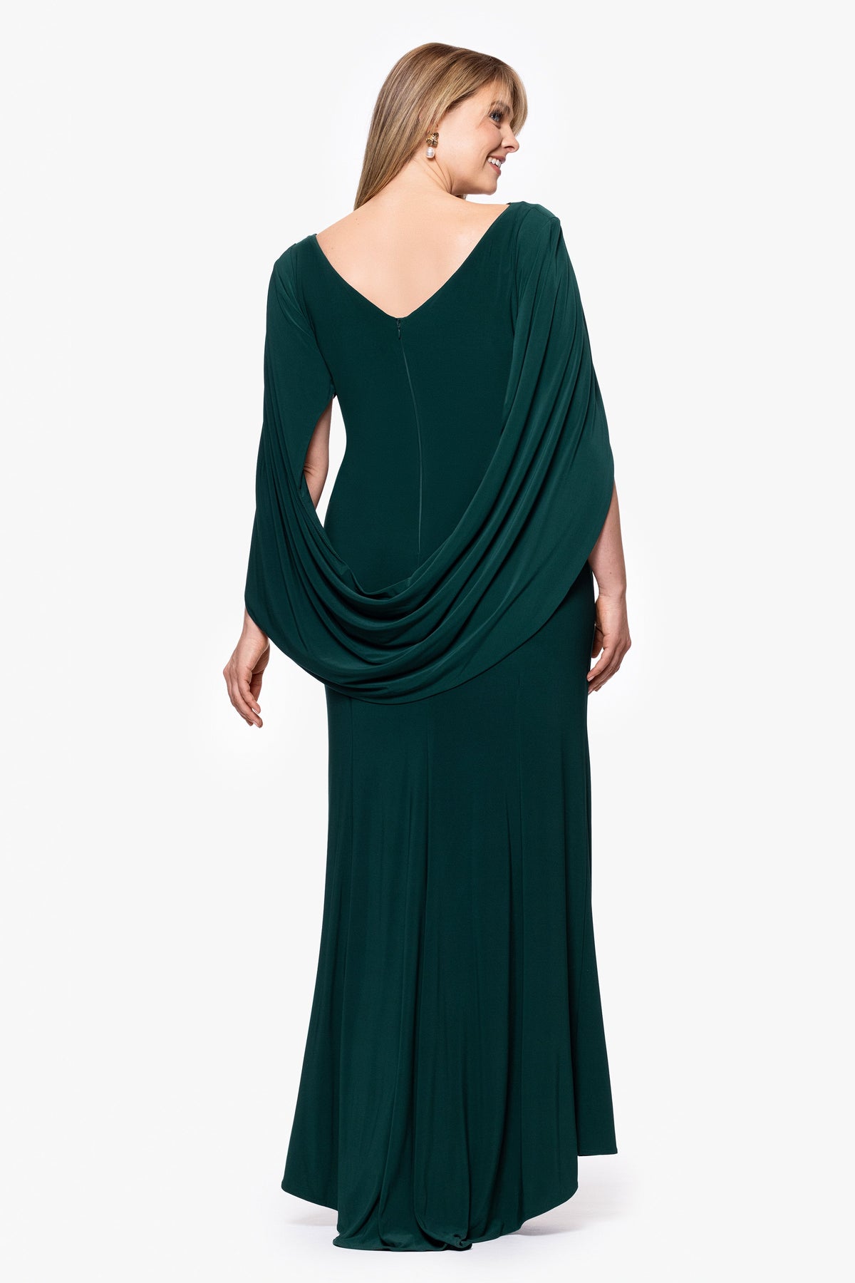 Plus “Miriam” Jersey Knit Draped Back Dress - Forest | Betsy & Adam