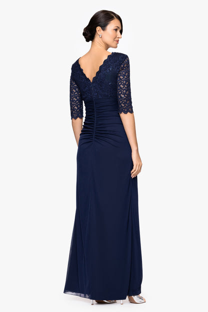 Petite "Johanna" Sheer Matte Jersey 3/4 Sleeve Dress - Navy | Betsy & Adam