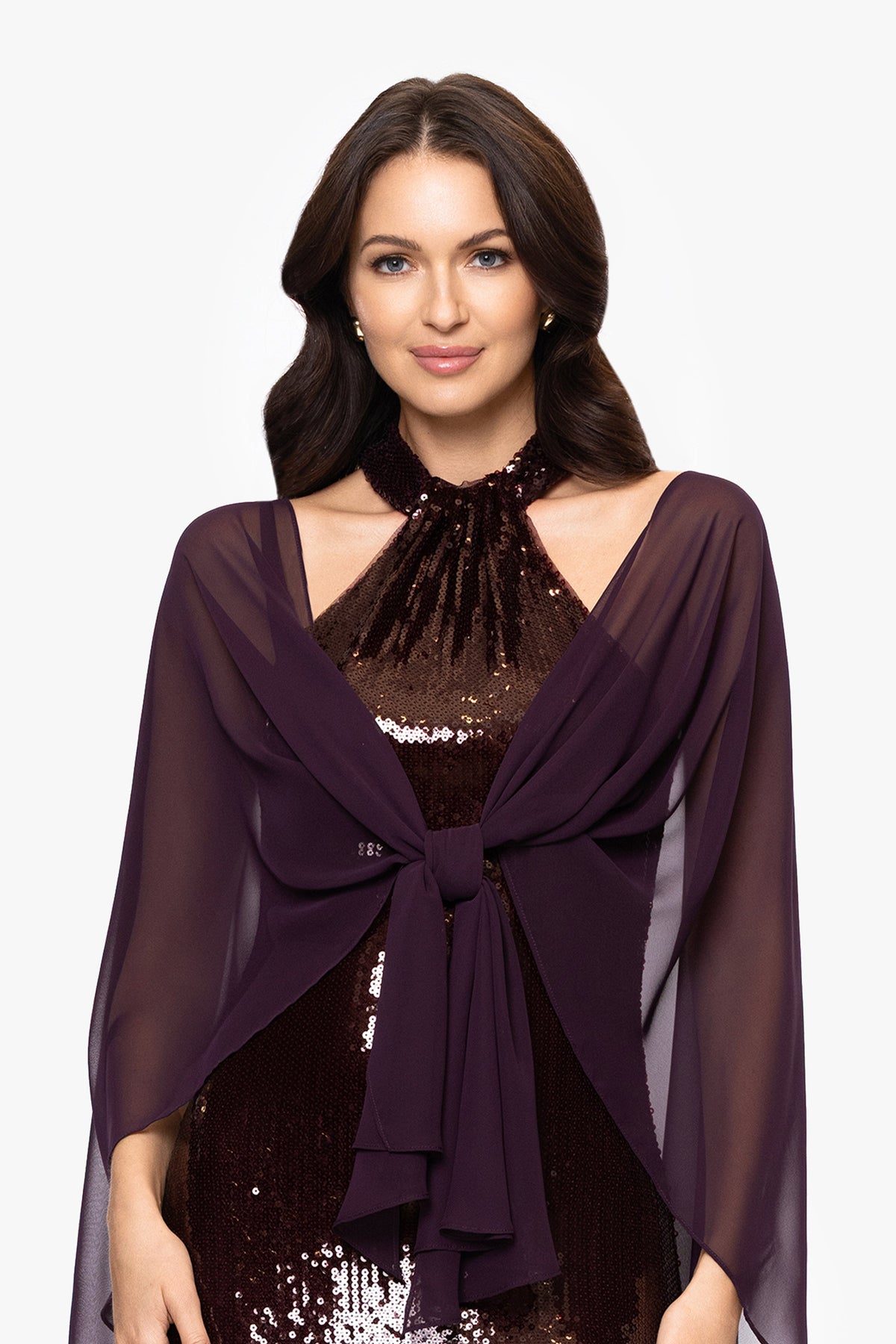 "Bernadette" Chiffon Shawl Wrap - Mulberry | Betsy & Adam
