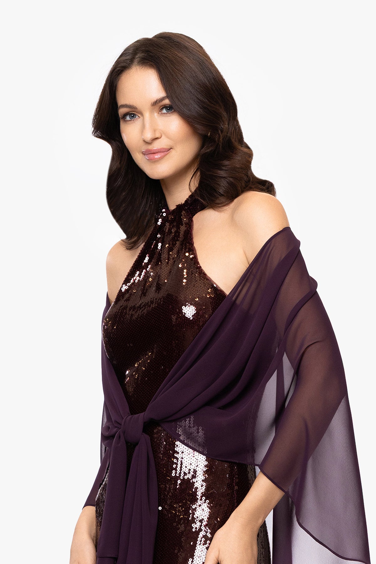 "Bernadette" Chiffon Shawl Wrap - Mulberry | Betsy & Adam