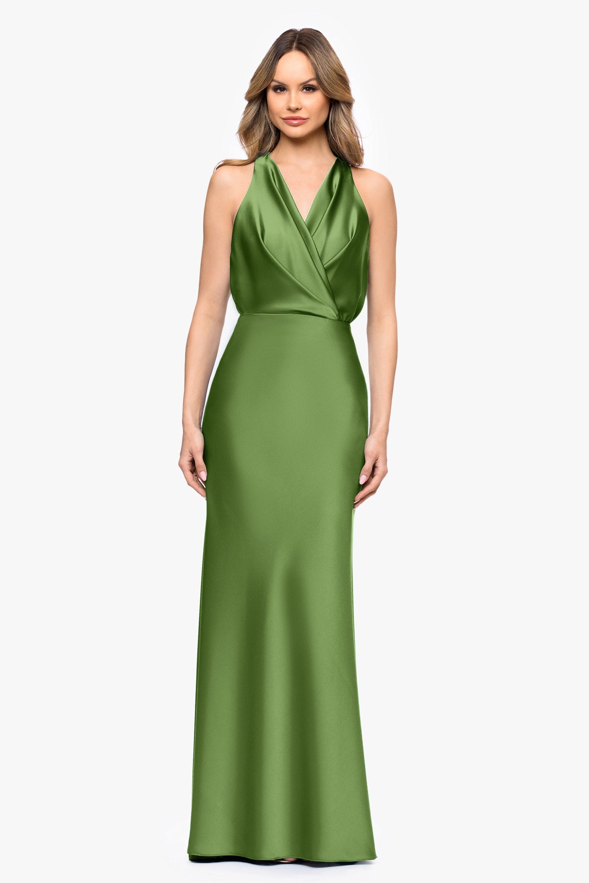 Petite "Zoella" Satin V-Neck Dress - Moss | Betsy & Adam