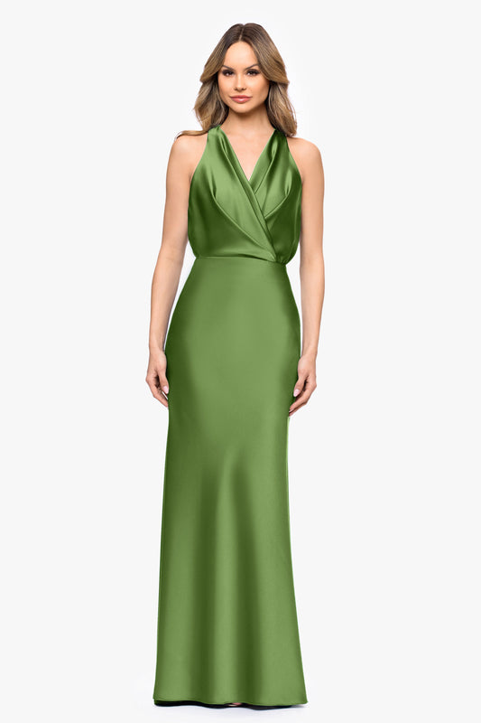 Petite "Zoella" Satin V-Neck Dress - Moss | Betsy & Adam