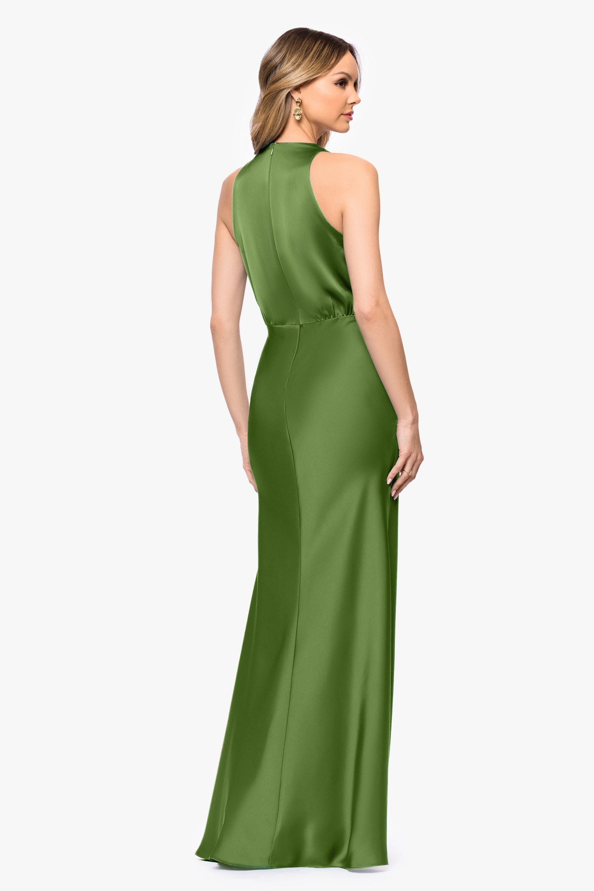 Petite "Zoella" Satin V-Neck Dress - Moss | Betsy & Adam
