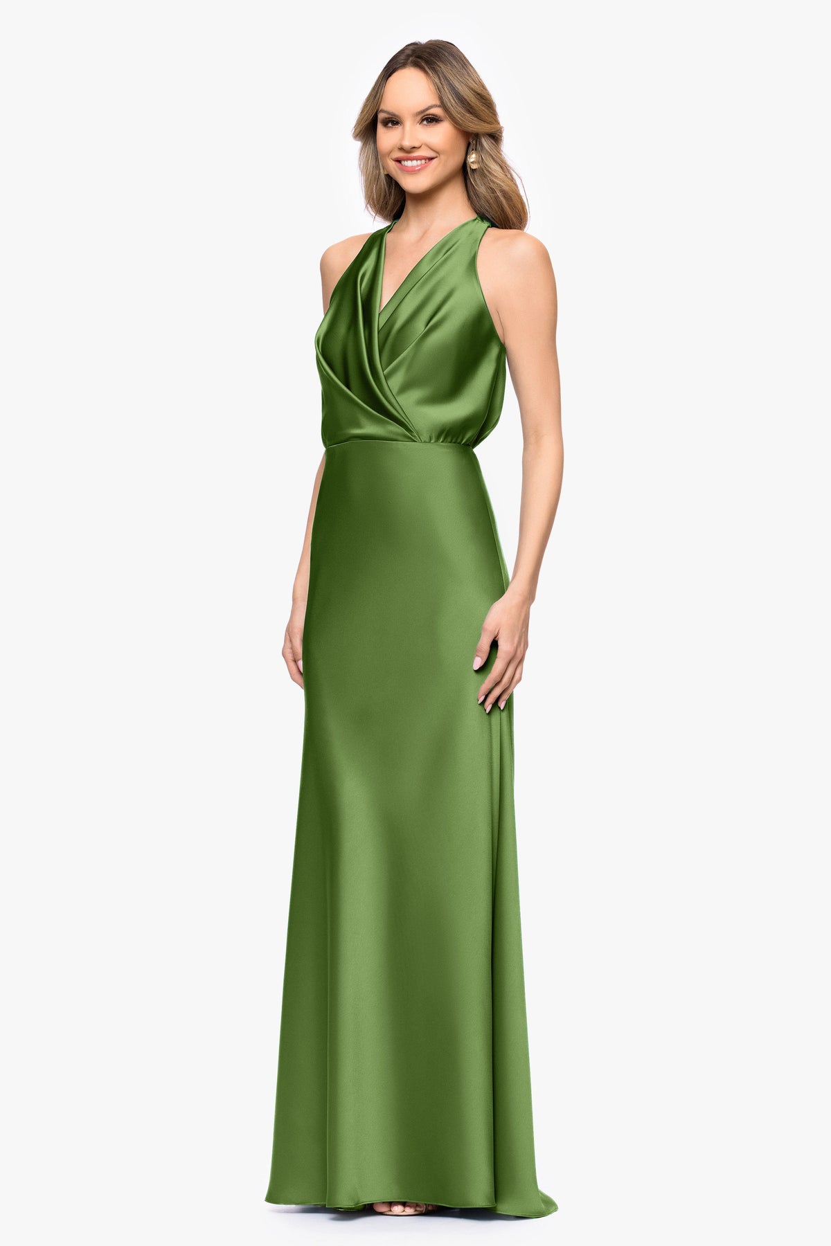 Petite "Zoella" Satin V-Neck Dress - Moss | Betsy & Adam