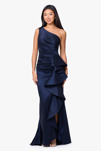 "Evangeline" Taffeta One Shoulder Dress - Navy | Betsy & Adam