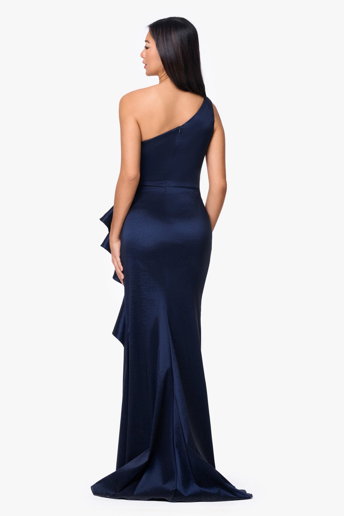 "Evangeline" Taffeta One Shoulder Dress - Navy | Betsy & Adam