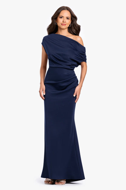 "Lillian" Techno Scuba Ruched Dress - Midnight | Betsy & Adam