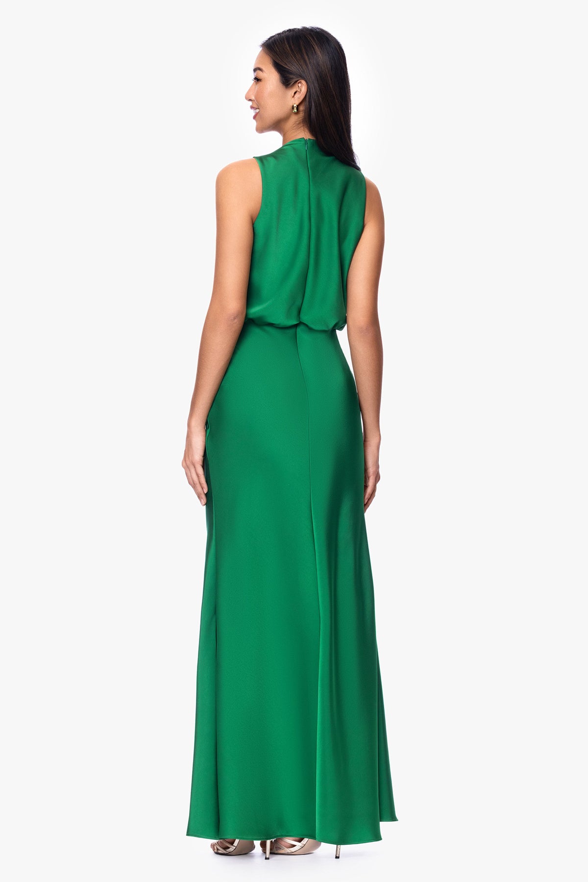 "Colette" Satin Ruched Trim Dress - Emerald | Betsy & Adam