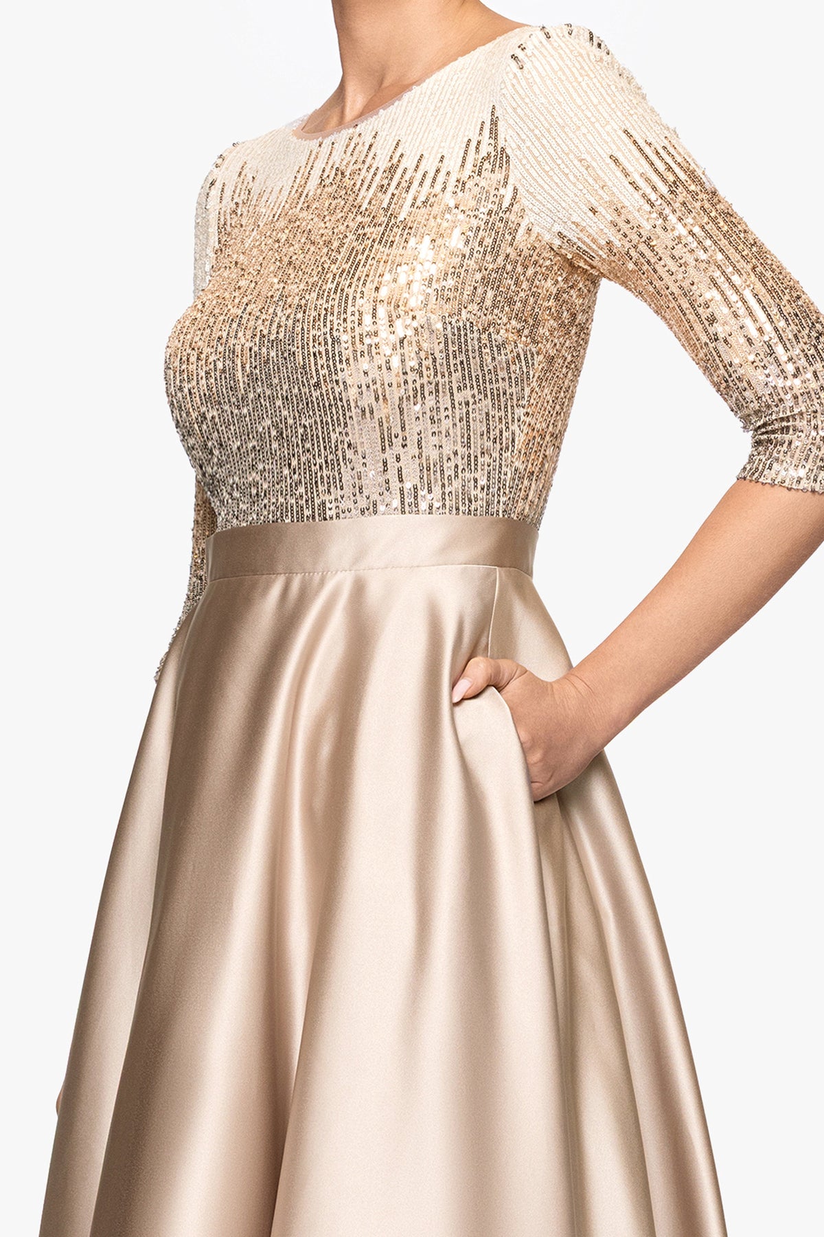 Petite "Quinn" Embellished Sequin Ballgown - Mocha | Betsy & Adam