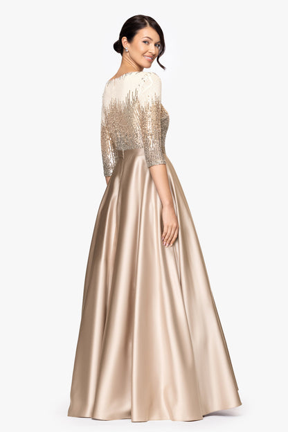 Petite "Quinn" Embellished Sequin Ballgown - Mocha | Betsy & Adam