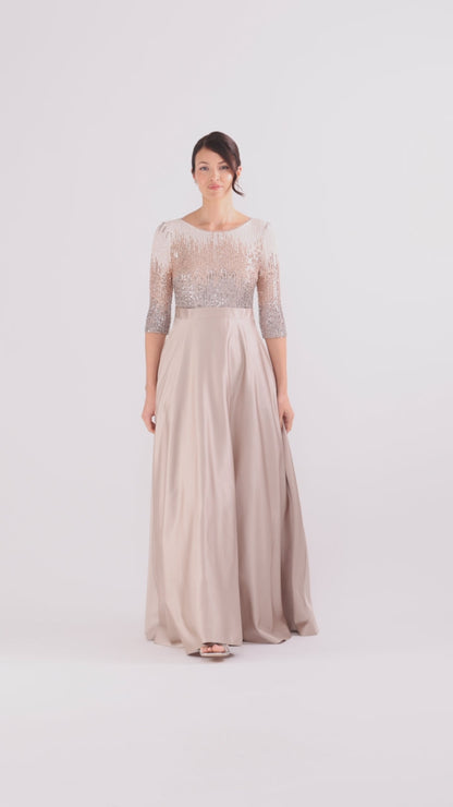Petite "Quinn" Embellished Sequin Ballgown - Mocha | Betsy & Adam