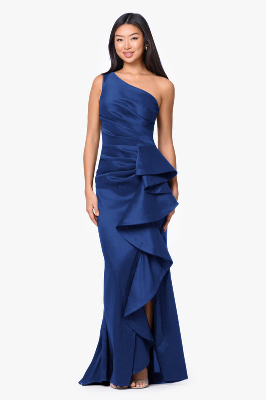 "Evangeline" Taffeta One Shoulder Dress - Royal | Betsy & Adam