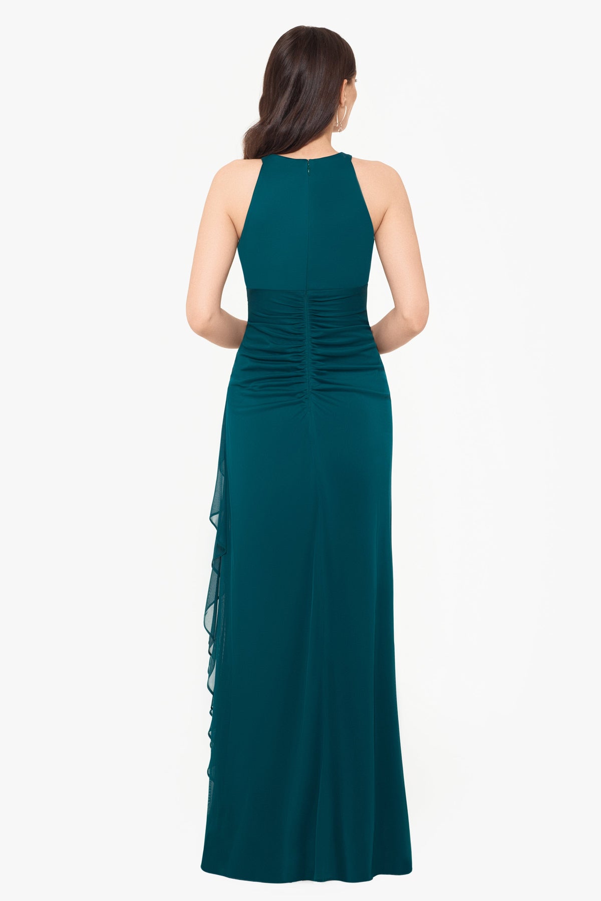 Petite “Petra” Sheer Matte Jersey Knit Key Hole Dress - Emerald | Betsy & Adam