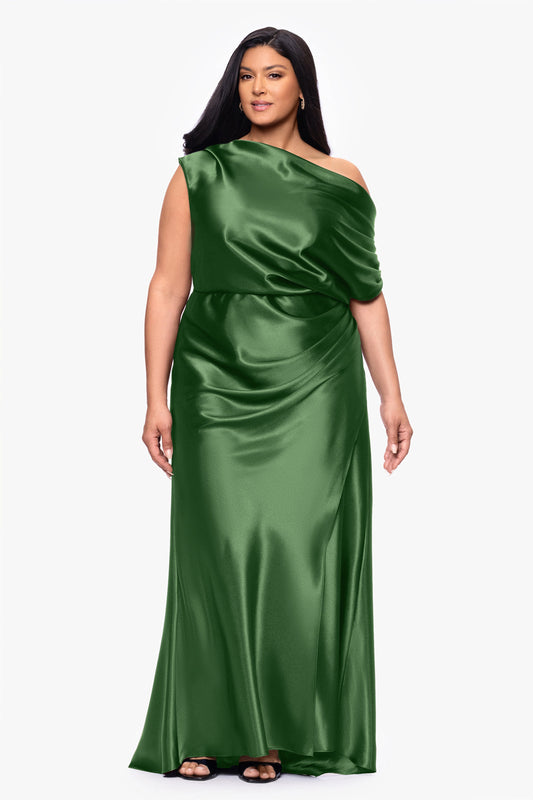 Plus "Sofia" Satin Drop Shoulder Dress - Moss | Betsy & Adam