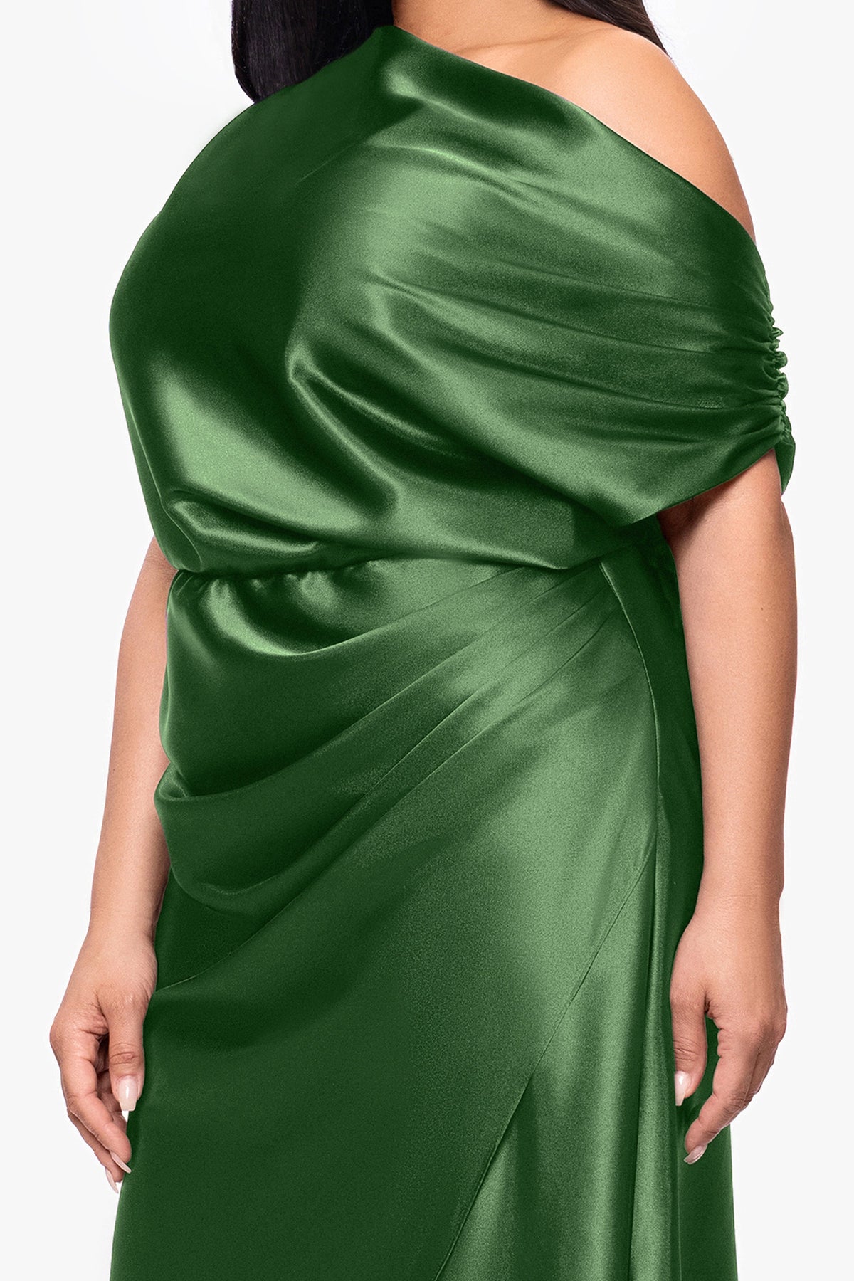 Plus "Sofia" Satin Drop Shoulder Dress - Moss | Betsy & Adam