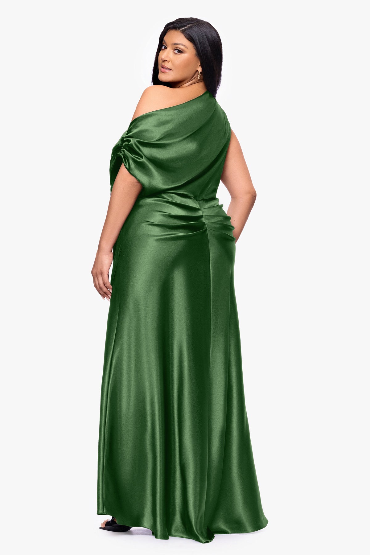 Plus "Sofia" Satin Drop Shoulder Dress - Moss | Betsy & Adam