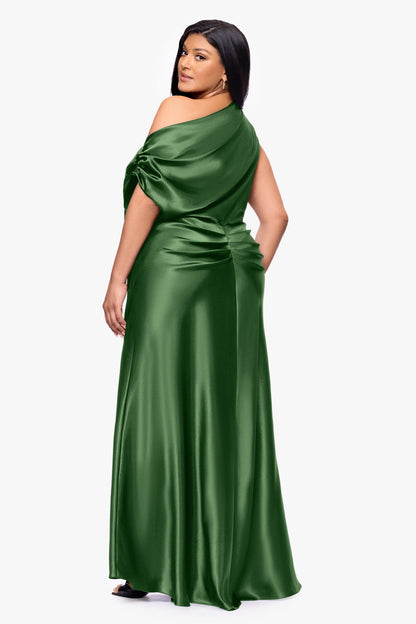 Plus "Sofia" Satin Drop Shoulder Dress - Moss | Betsy & Adam