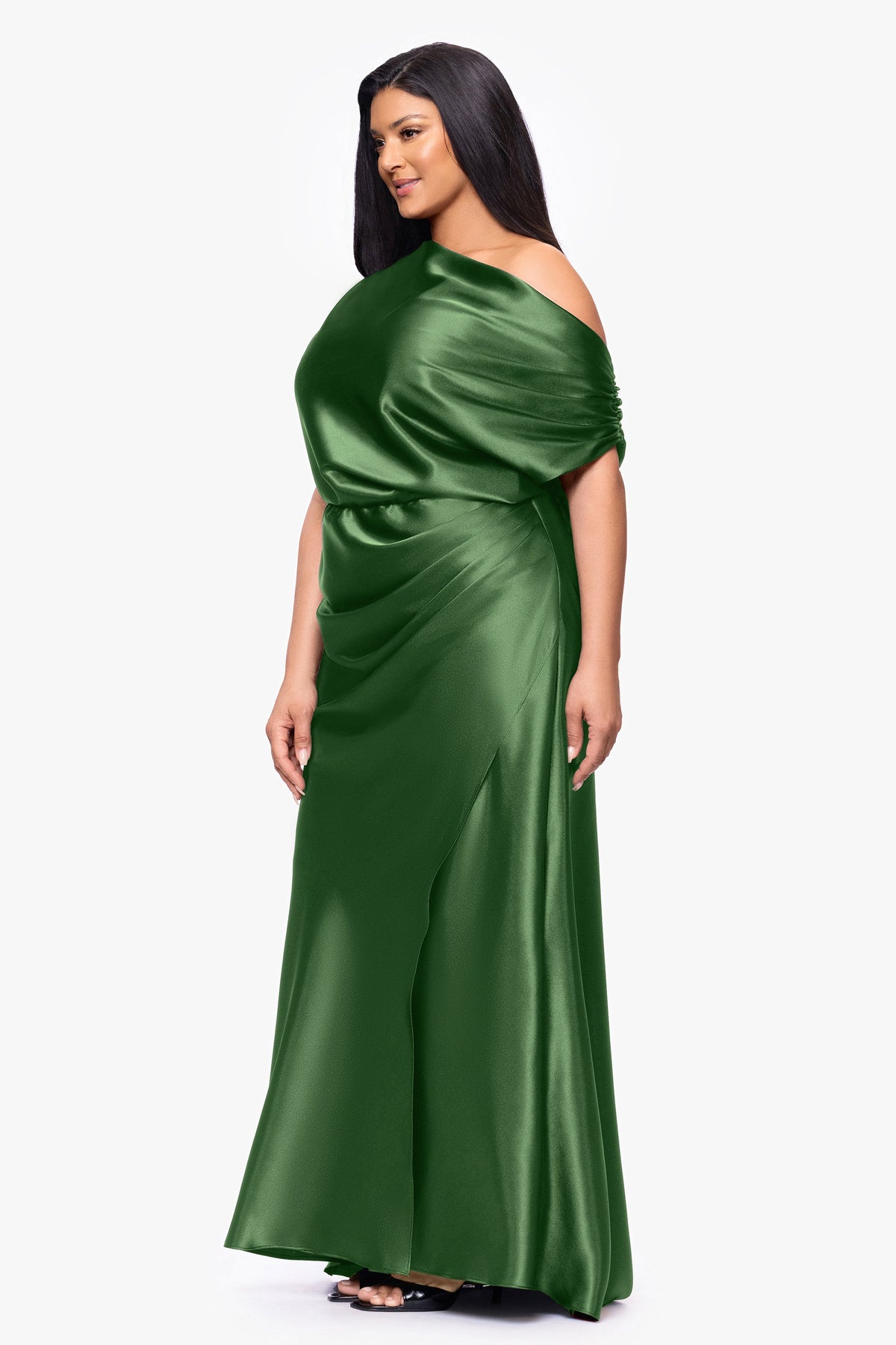 Plus "Sofia" Satin Drop Shoulder Dress - Moss | Betsy & Adam
