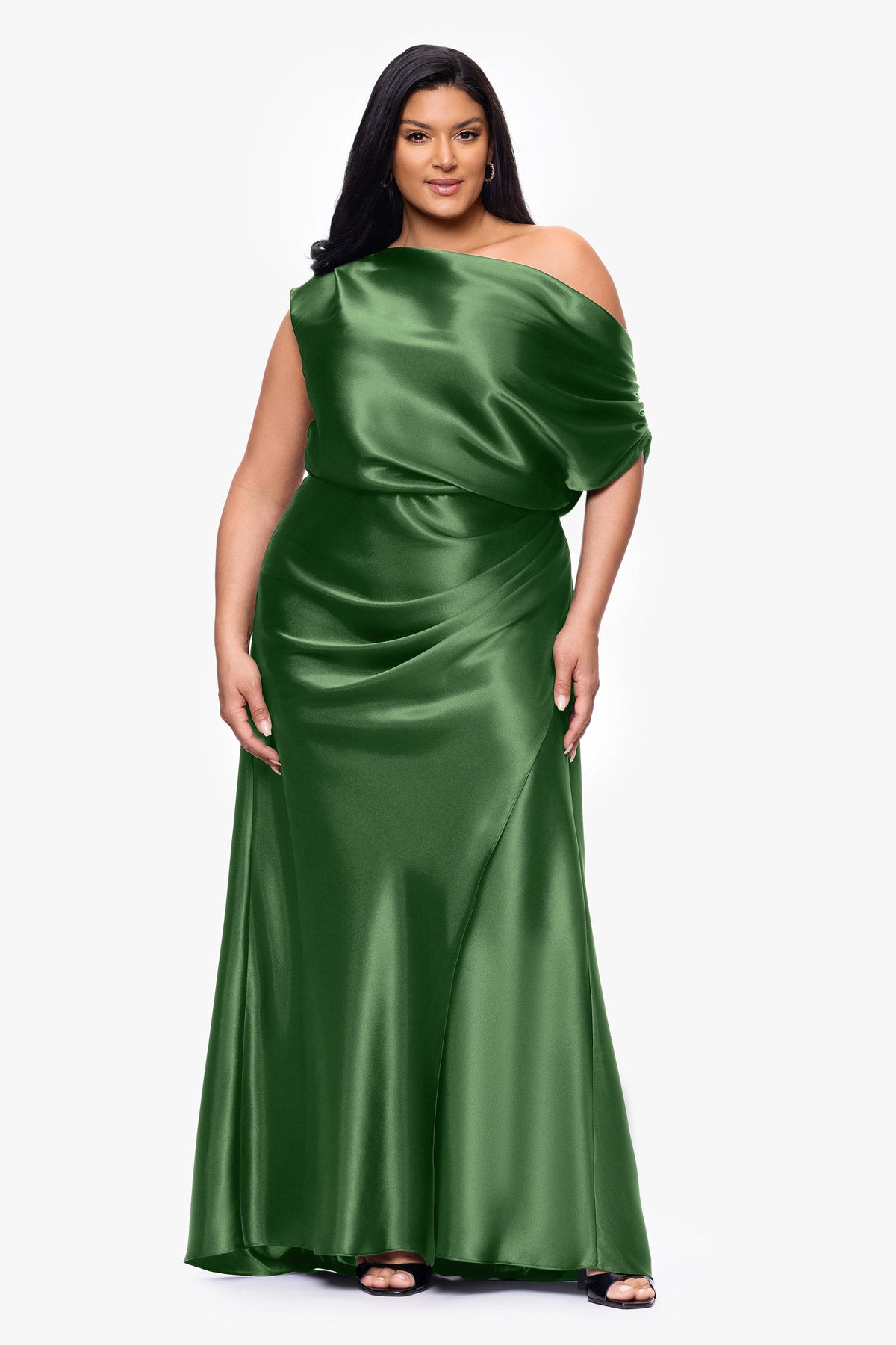 Plus "Sofia" Satin Drop Shoulder Dress - Moss | Betsy & Adam