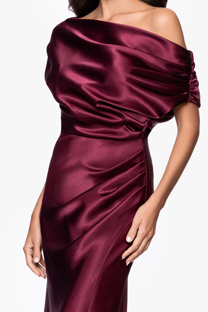 "Sofia" Satin Drop Shoulder Dress - Burgundy | Betsy & Adam