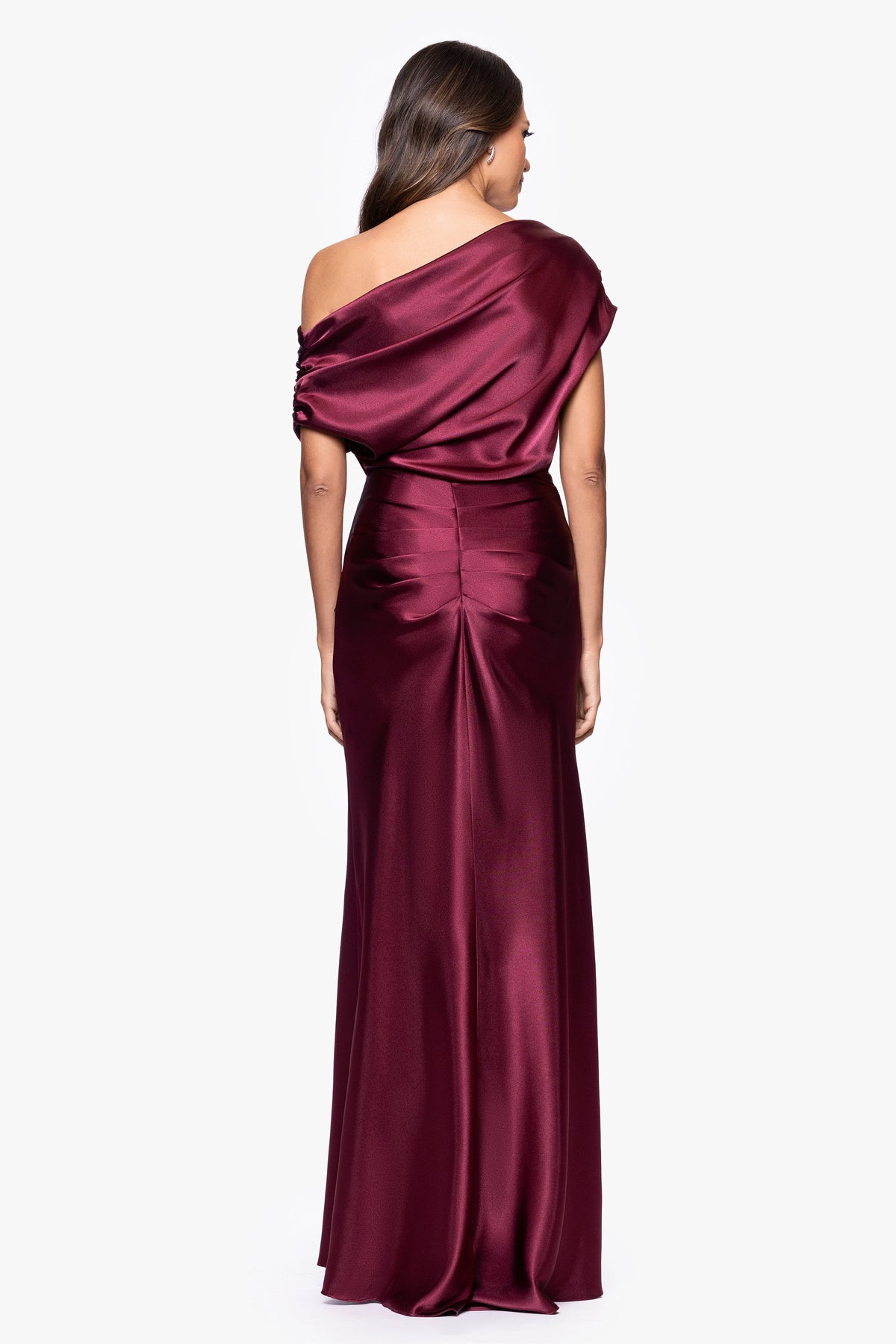 "Sofia" Satin Drop Shoulder Dress - Burgundy | Betsy & Adam