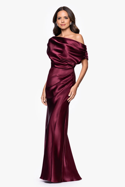 "Sofia" Satin Drop Shoulder Dress - Burgundy | Betsy & Adam