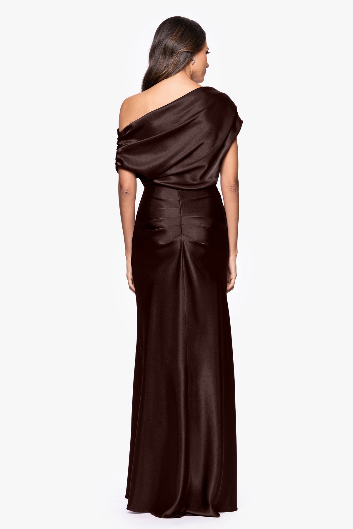 "Sofia" Satin Drop Shoulder Dress - Brown | Betsy & Adam