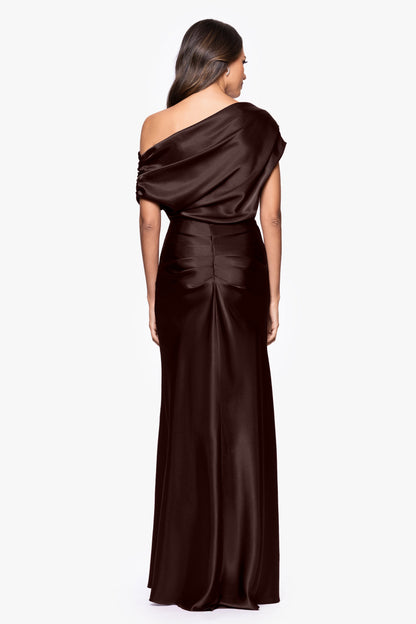 "Sofia" Satin Drop Shoulder Dress - Brown | Betsy & Adam