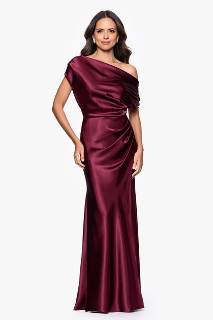 "Sofia" Satin Drop Shoulder Dress - Brown | Betsy & Adam
