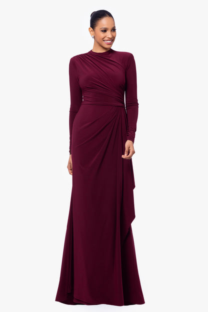 "Jeanette" Stretch Knit Long Sleeve Dress - Wine | Betsy & Adam