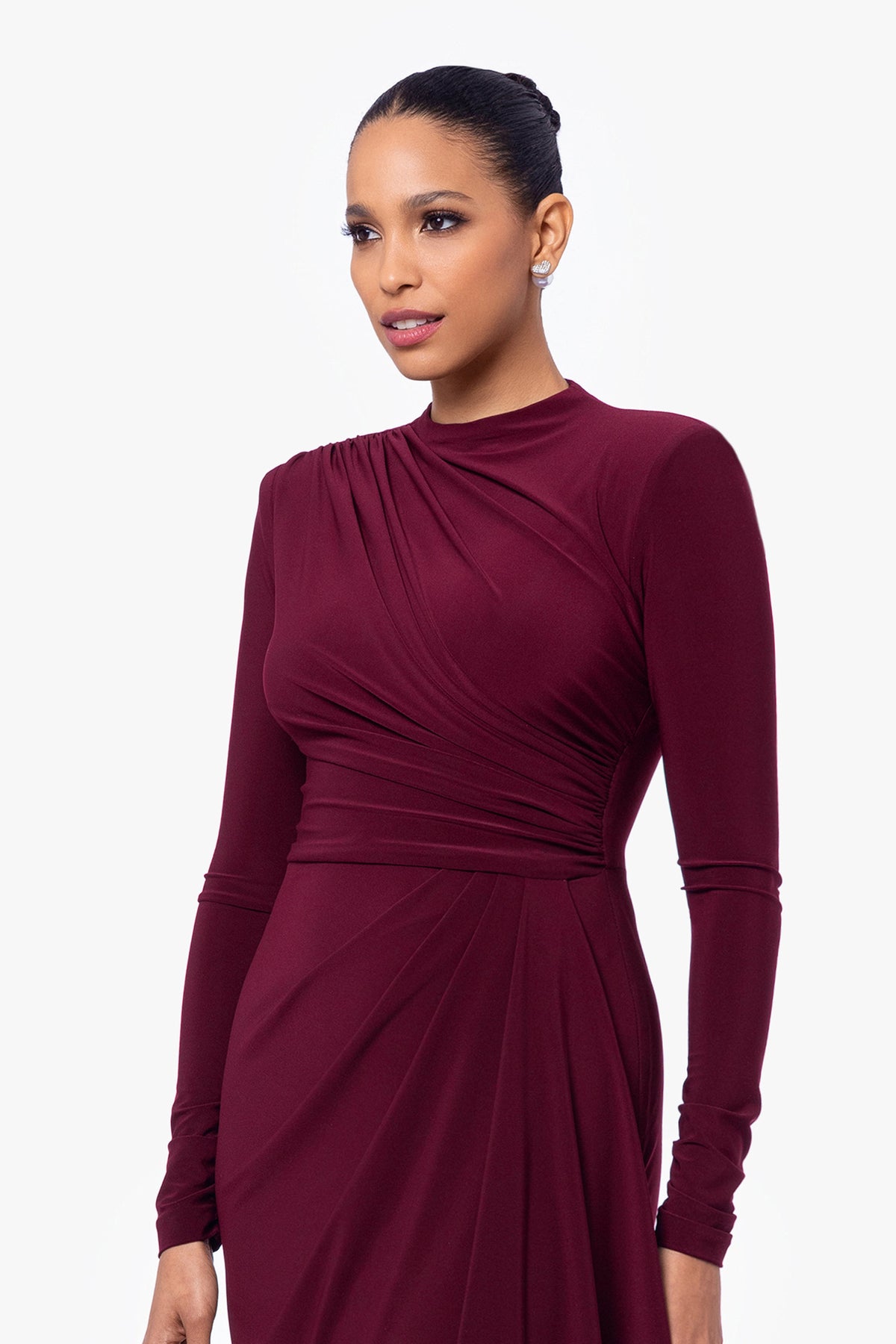 "Jeanette" Stretch Knit Long Sleeve Dress - Wine | Betsy & Adam