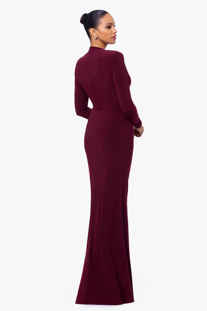 "Jeanette" Stretch Knit Long Sleeve Dress - Wine | Betsy & Adam