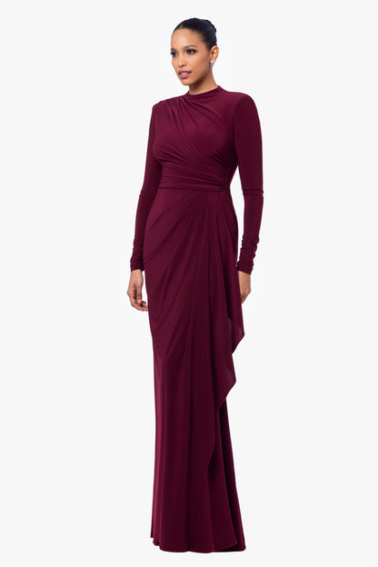 "Jeanette" Stretch Knit Long Sleeve Dress - Wine | Betsy & Adam